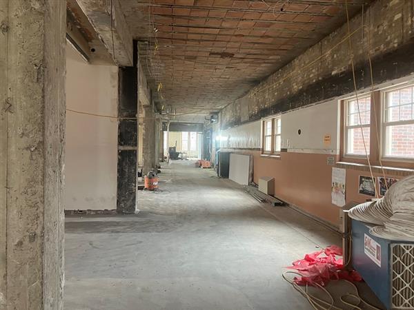 Second floor renovation now undergoing framing for new walls between classrooms 